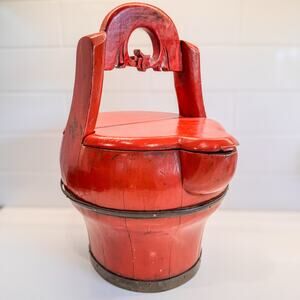 19th Century: 1850-1899, Antique Hand-carved  Wooden Chinese Water Bucket
